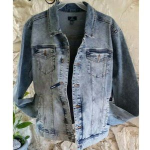 NEW Classic Unisex Denim Jean Jacket Sz Large L Trucker Hipster STRETCH Coat